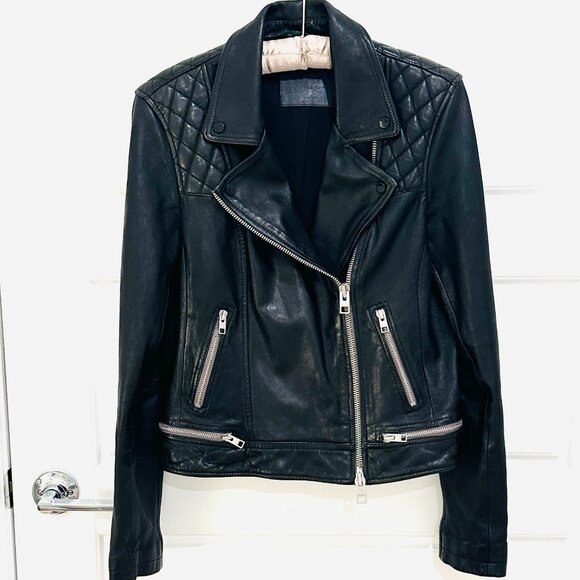 All Saints Jackets & Blazers - ALL SAINTS BLACK LEATHER BIKER JACKET SIZE 8